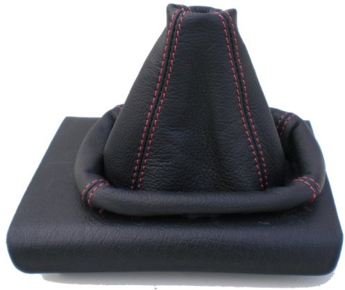TK-107 SCHALTSACK SCHALTMANSCHETTE Echt Leder Schwarz-Naht Rot