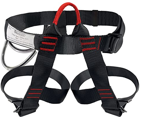 NewDoar Klettergurt, Bergsteiger-Klettergurt, Halbkörpergurt, Taillen-Hüftschutz, verstellbarer Sicherheitsgurt zum Abseilen, Feuerrettung, Baumklettern, Baumpfleger mit Testbericht(Schwarz)