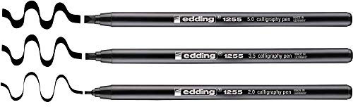 edding 1255 Kalligrafie-Stift - Farbe: schwarz 3x - Ideal für Kalligraphie und Lettering auf nahezu allen Oberflächen - Made in Germany (schwarz)