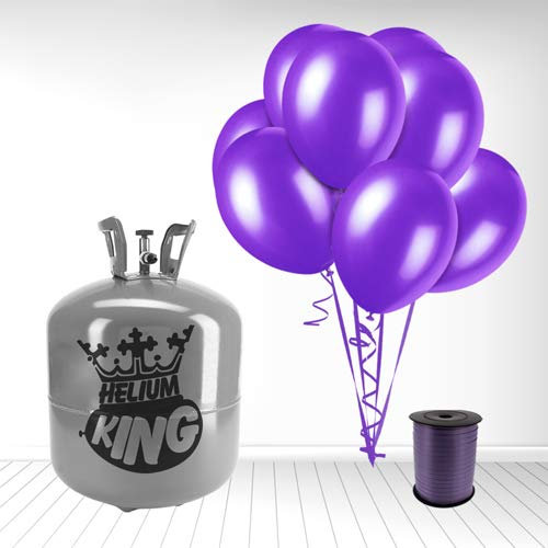 Disposable Helium Gas Cylinder with 50 Deep Purple Balloons and Curling Ribbon included