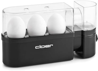 Cloer 6020 Eierkocher, bis zu 3 Eier, herausnehmbarer Eierträger, Servierfunktion, 300 Watt, Kunststoff, Schwarz