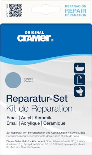 Cramer Kit de réparation bleu bermude pour baignoires, receveurs de douche et lavabos – Solution professionnelle pour réparer les dommages causés par les chocs et les éclats sur l'émail, la céramique