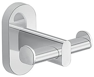 GEDY G-Febo Appendiabiti da parete doppio cromo, Misure: 7X8,5X7 CM & 0,178 KG, Appendi accappatoio bagno in acciaio inox e Cromall®, Fissabile con colla, Design R&S Gedy, 2 anni di garanzia
