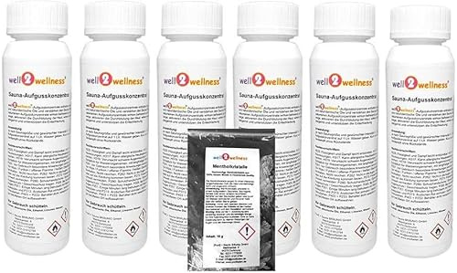 well2wellness® Saunaaufguss Set 'TOP-Frucht' 6 x 125 ml + gratis 10g Mentholkristalle