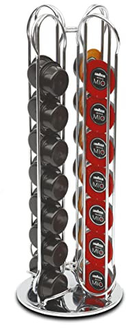 MACOM Just Kitchen 830 Compatibile con Lavazza A Modo Mio. Dispenser Portacapsule per Macchine caffè, 28 Capsule, Acciaio Cromato, Inossidabile, Argentato