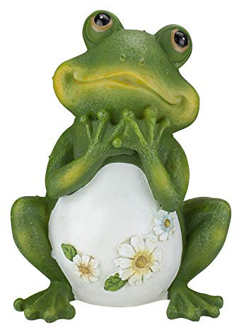Roman Giftware Inc., 9.5 H Frog with Daisies Statue, Garden Collection, Outdoor Statue, Memorial, Resin Stone, Adorable Frogs and Flowers, Garden Décor (9x5x6)