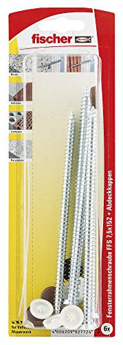 Fischer Fensterrahmenschraube FFS 7,5 x 152 K SB-K, 6 x Abdeckkappe, weiß/dunkelbraun, 092772