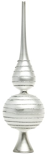 SIKORA SP2S Klassische Christbaumspitze aus Glas mit Glitterdekor - Silber/H:29cm