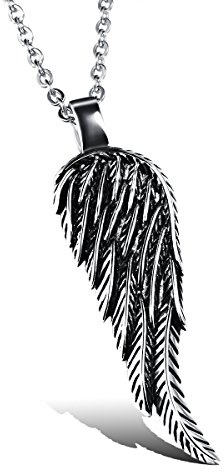 JewelryWe Schmuck Engelsflügel Halskette Edelstahl Retro Engel Flügel Feder Anhänger mit Kette, Geschenk für Herren Damen