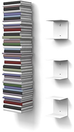 home3000 Bis 60 Bücher - 3 weiße unsichtbare Bücherregale - bis zu 150 cm schwebende Bücherstapel - bis zu 22 cm Tiefe Taschenbücher und Fachbücher