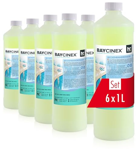 6 x 1 L (6L) BAYCINEX® Nettoyant Ligne d'eau pour Piscine – Nettoyant Alcalin, Dissout Les Salissures Organiques et Graisses, Utilisation Facile sans Phosphates ni Acides, Fabriqué en Allemagne