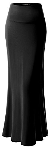 URBAN K Womens ESSENTIAL Basic & Printed Foldable Maxi Skirt, #Ubk516_black,XL