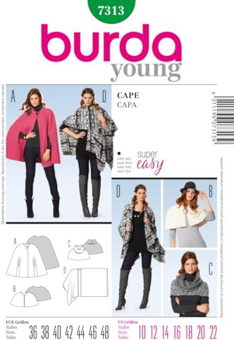 burda young Papier-Schnittmuster Damen Cape aus Strick & Fake Fur #7313 Gr. 36-48 | für Nähanfänger:innen