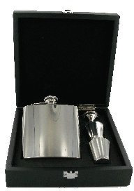 Chichi Gifts Personalizada Petaca de Acero Inoxidable 2 Tot Tazas Embudo en Caja de Madera Maciza Negro flc11