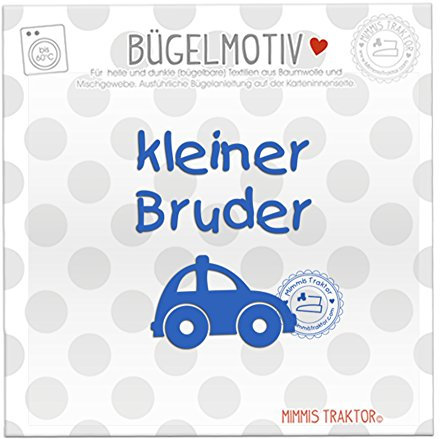 Bügelbild kleiner Bruder mit Auto Flockfolie Aufbügler Applikationen Bügelsticker für Stoffe Textilien Kinder zum Aufbügeln Flicken, Farbe:blau