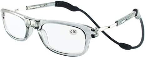Loopies Hochwertig Magnetisch Lesen Brille Unisex, Verstellbar, Faltbar und vorne Verbindung mit komfortablem und Flexibel Hals Schlaufe. Kommt mit Frei Hülle und Putztuch - Durchsichtig Grau