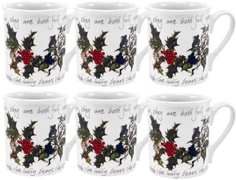 Portmeirion Holly and Ivy Breakfast Mug, Set of 6