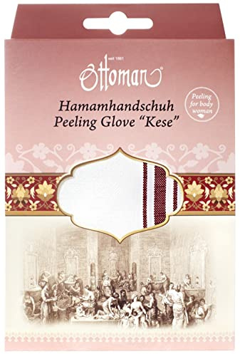 Ottoman Peelinghandschuh Hamam Kese – Traditioneller Körper-Peelinghandschuh mit grober Textur, weiß mit bordeaux Streifen, für erfrischte Hautpflege (Luxus)