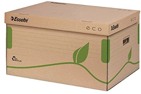 Esselte Eco Archiv-Container mit Deckel Oben, Ideal für Esselte Eco A4 Archiv-Schachteln, 5 x 80 mm/4 x 100 mm, Transportbox, 100% recycelte und recycelbare Wellpappe, 10 Stück, Naturbraun, 623918