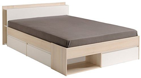 Parisot 1530L240 Bett Cuba, Spanplatten, Weiß/Akazie hell, 150 x 220 x 79,5 cm