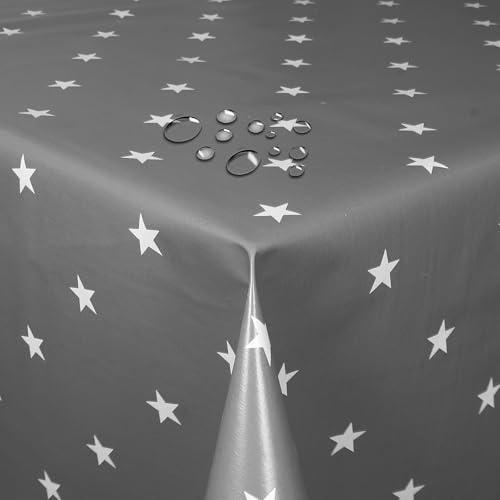 Wachstuch Wachstischdecke Weihnachtstischdecke Sterne Grau 90 x 150 cm Rechteckig abwaschbare Tischdecke