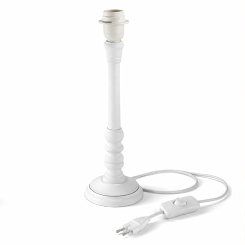 DRULINE Lampenfuß Tischlampe - Leuchtenfuß - Lampen Fuß - Tischlampenfuß - Holz weiß – E27 - B/H/T ca. 11 x 34 x 11 cm - 220-240V 50Hz - max. 40 W