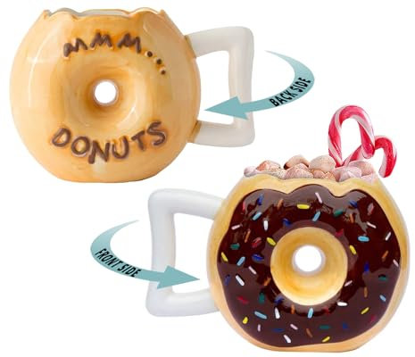 Keramik-Krapfenbecher - Köstlicher rosa glasierter Krapfen mit Nuggets - Lustige MMM. Donuts! Zitat - Beste Tasse für Kaffee, heiße Schokolade und mehr - Große 14-Unzen-Tasse - Lustige Kaffeetasse