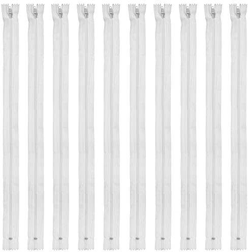 Faden & Nadel Reißverschluss Set: 10 Nylon Reißverschlüsse, nicht teilbar, 40 cm lang, weiß