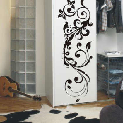 INDIGOS UG - Wandtattoo Wohnzimmer - Wandaufkleber Pflanze Blume Gewirr filigran 96x32cm, Weiss w439 - Aufkleber Kinderzimmer Schlafzimmer Küche Badezimmer Büro Dekoration