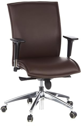 hjh OFFICE 600140 Lyxig chefsfåtölj MURANO 10 - Mörkbrun, Professionell kontorsstol av äkta nappaläder, Högt ergonomiskt ryggstöd, Armstöd med justerbar höjd