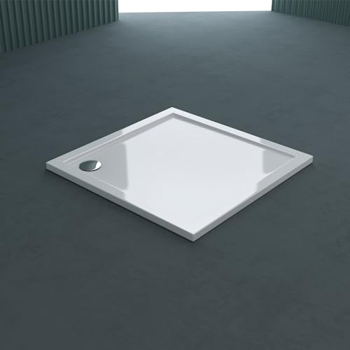 doporro Piatto Doccia Quadrato 80x80x4 cm Ultrasottile con Piletta Inclusa | Acrilico Rinforzato, Colore Bianco, Superficie Antiscivolo, Piletta di Scarico Inclusa, Scarico Angolare, Design Ultrasottile