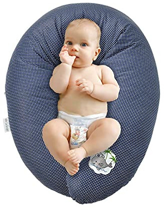Sei Design Coussin d'allaitement, coussin de grossesse de 170 x 30 cm Garnissage : billes en fibres 3D sans substance nocive certifiées Ökotex. Housse avec fermeture éclair et broderies de qualité supérieure. Facile à transporter, couleur Jean.