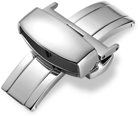 iStrap Fibbia Pieghevole In Acciaio Inossidabile Con Pulsante-Argento Oro Rosa Oro Cinturino Nero Orologio-16mm 18mm 20mm 22mm