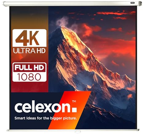 celexon Economy Rollo-Leinwand 135 | 240x240 cm 1:1 | manuell ausziehbare 4K, Full-HD Beamerleinwand für Projektionen im Heimkino & Büro | Wand- & Deckenmontage/ zum Aufhängen