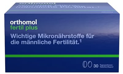 Orthomol Fertil plus: Nahrungsergänzung für Männer mit Kinderwunsch, mit Zink für normale Fruchtbarkeit¹ & Selen für normale Spermabildung¹, plus L-Carnitin, Q10 & Omega-3, 30 Tagesportionen