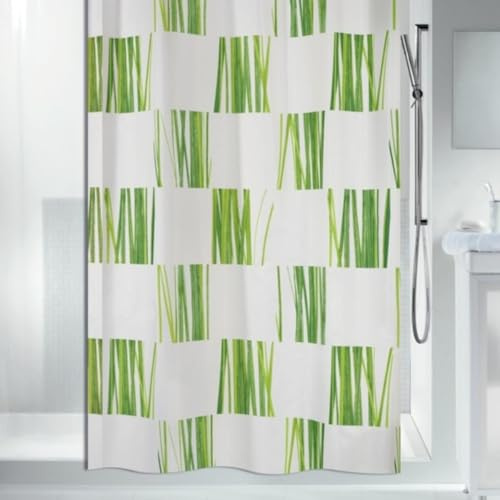 Spirella havsgräs grön textil polyester duschdraperi, 240 x 180 cm, vit/grön