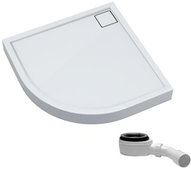 AQUABAD Duschwanne/Duschtasse | Komplettset Finca mit LeakProtect Technologie Smooth White 90x90cm R55 Viertelkreis | inkl. Ablaufgarnitur/Siphon