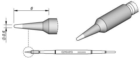 JBC Lötspitze Serie C210, Rundform, C210013/Ø 0,5 mm, gerade C210013 (Lötkartusche Lötpatrone Loetspitze Loetkartusche Loetpatrone T210-A AD2210 2210 C210)