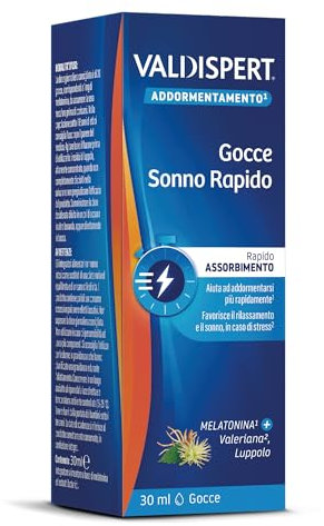 Valdispert Gocce Sonno Rapido, Integratore Alimentare per Dormire con Melatonina, Valeriana e Luppolo, Senza Glutine e Senza Lattosio, 30 ml