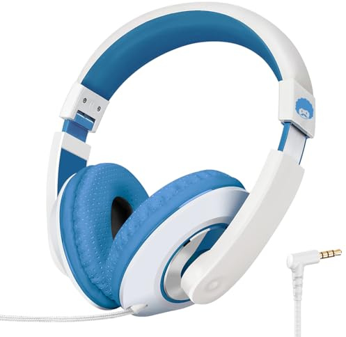 Rockpapa Comfort Kids Headphones, Over Ear Head phones Wired, Childrens Headpsets with Adjustable Headband, Stereo Sound, Wired Headphones for Kids Girls Teens Adults (Blue)