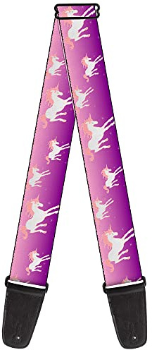 Spänne ner GS-W32108 gitarrrem enhörning gnistrar lila rosa, 5 cm bred – 73–137 cm längd
