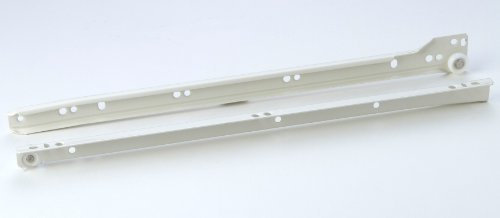 1 paio di guide su rotelle, guida per cassetto, guida estrazione per cassetto, guida a estrazione parziale, metallo bianco, portata 25 kg, con autorientro, lunghezza complessiva 550, montaggio a sormonto