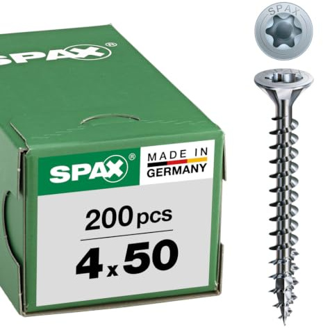 SPAX Schrauben mit T-Star plus Senkkopf, Vollgewinde, Blank Verzinkt, 4,0 x 50 mm, 200 Stück