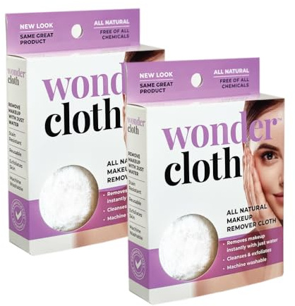 Wonder Cloth (Pack of 2) - All Natural Make-Up Remover Cloth, Removes Makeup Instantly with Just Water, Cleanses and Exfoliates, Machine Washable