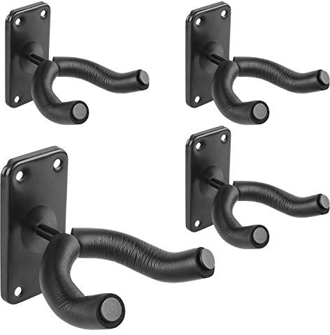 Flexzion Guitar Hanger, Wall Mount Bracket Hook Holder Display Rack Hook w/Foam Covered Yoke Fork for Electric Acoustic Guitar Mandolin Banjo Bass Musical Instrument Home Studio (4 Pack)