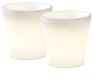 Lot de 2 pots de fleurs lumineux d'extérieur LED Ø 37 cm 6 m câble & transformateur IP44 – Éclairage de terrasse