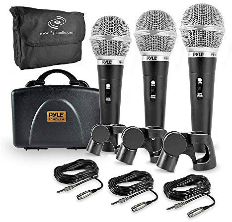 Pyle 3-teiliges Professionelles Dynamisches Mikrofon-Set Cardioid Unidirektional Handmikrofon mit Hartschalen-Tragetasche & Tasche, Halter/Clip & 26ft XLR-Audio-Kabel zu 1/4'' Audio-Verbindung