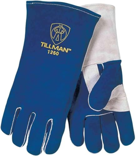 Tillman Stick Welding Gloves, 1250, Premium Side Split Cowhide Palm/Boh/Cuff, Xl, Blue/Pearl, 14 Inches L Cuff - 12 per PK - 1250XL