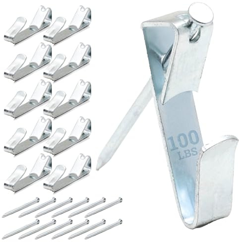 Picture Hangers, Wall Hooks for Hanging - Supports 100 lb - for Drywall, Nickel Hooks for Picture, Art, Canvas, Mirror | Heavy duty nickel wall hangers, picture hanging hardware for frames, mirrors, canvas & artwork