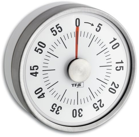 TFA Dostmann analog kökstimer PUCK, 38.1028.02, i rostfritt stål, äggklocka, korttidsmätare, silver